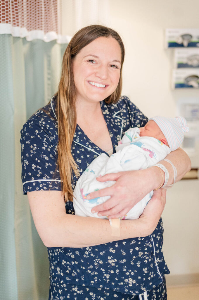 New mom at the hospital with her newborn son