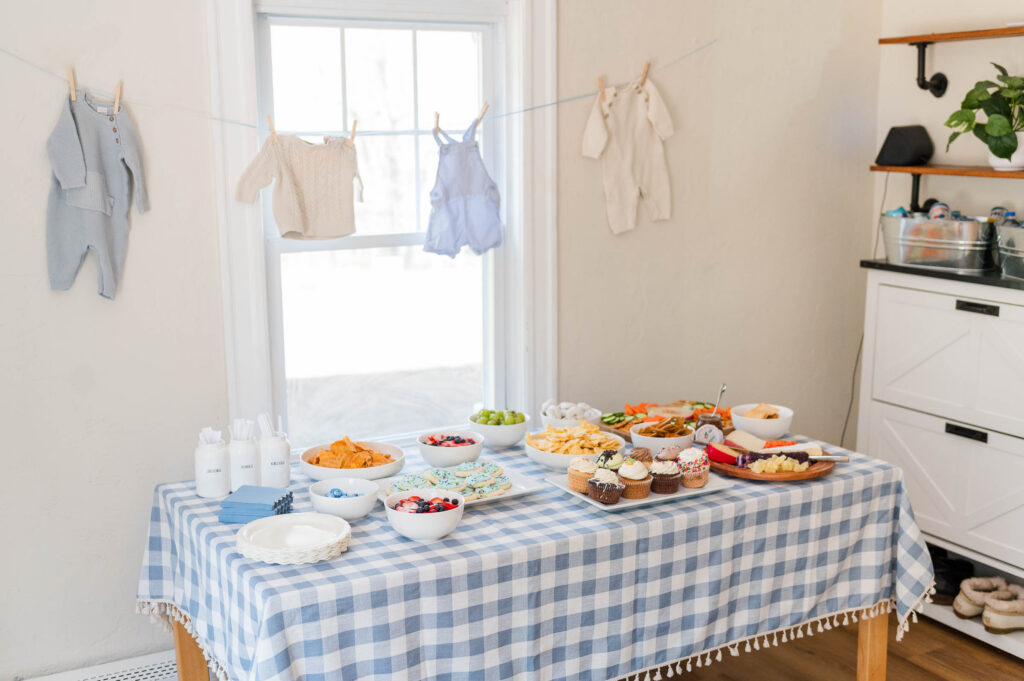 Boston Baby Shower table and clothespin outfits