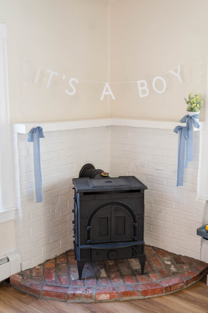 It's a boy sign over fireplace for the cutest Boston Baby Shower