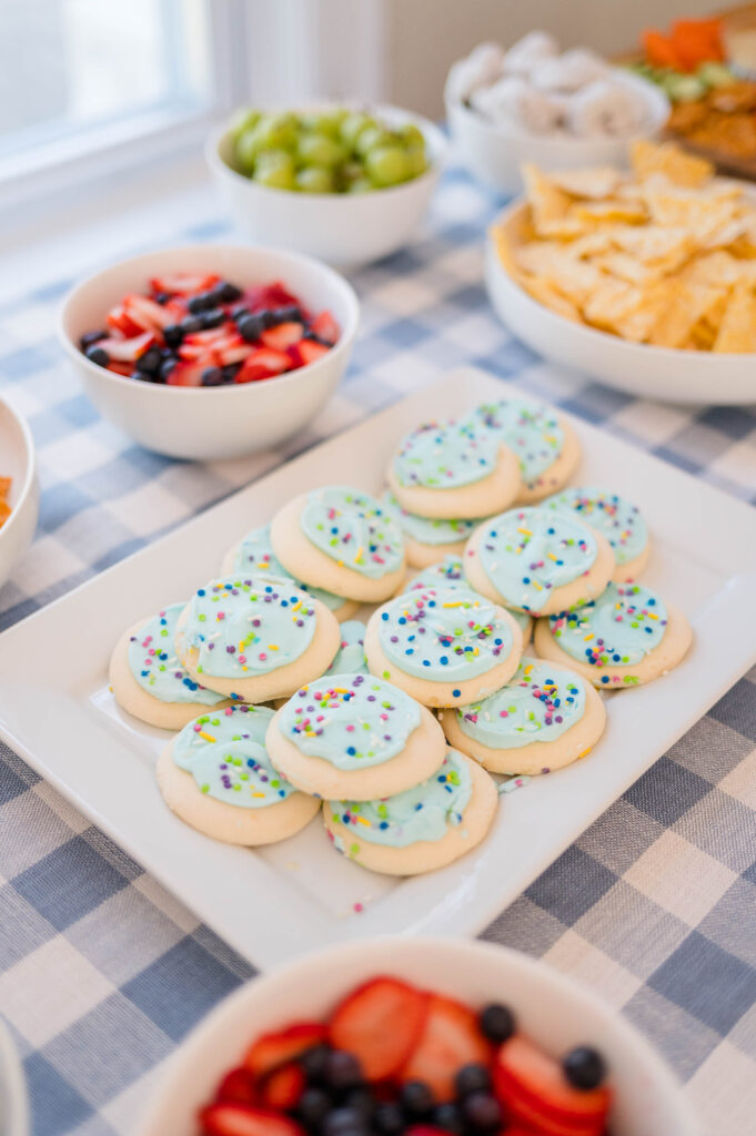 Blue cookies for the blue themed boston baby shower