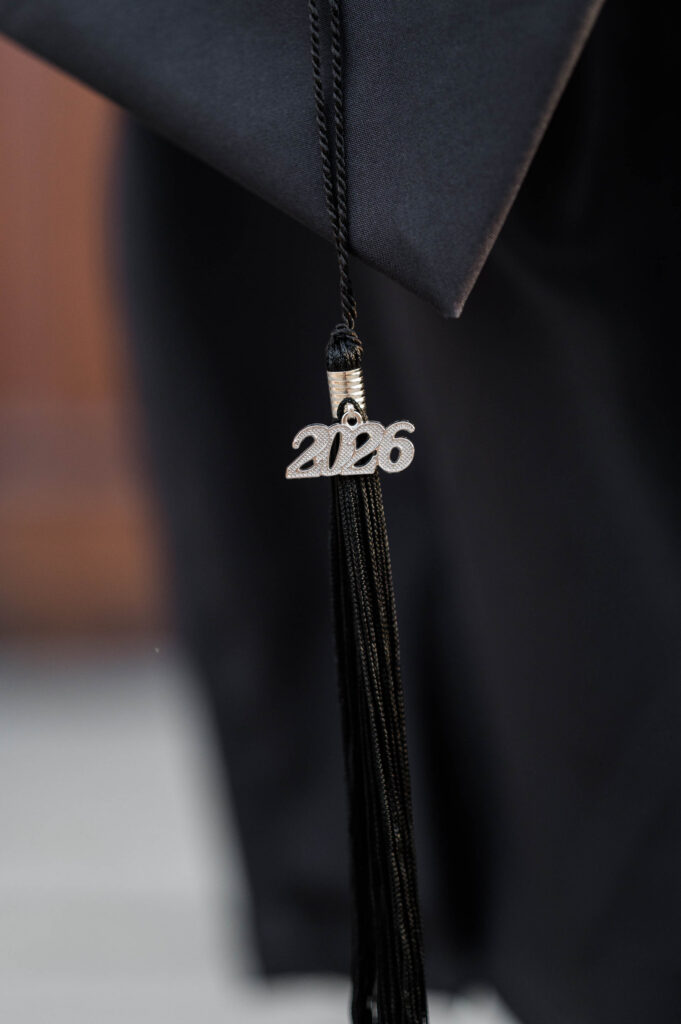 WPI cap and gown with the 2026 in focus