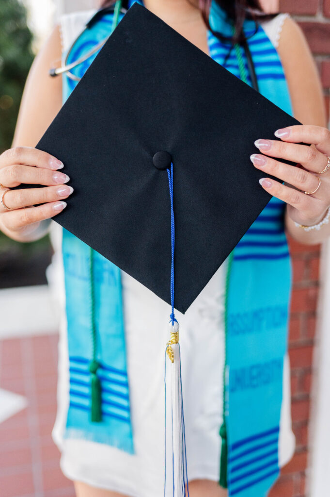 Assumption University grad photographer image of cap